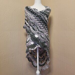 Boho Shawl Handmade Crochet Triangle Shawl Wrap Grey
